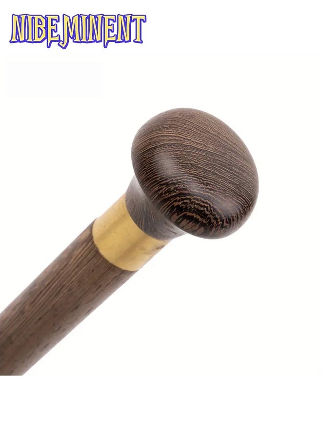 NIBEMINENT Elegant Brown Round Wooden Stick with Golden Cuff Bracelet Gentleman Crutch & Cane - 88cm Fashion Party Wood Cane, Detachable Three-Piece Walking Stick for Elegant Style & Cosplay, Ideal Gift for Elders - Image 3