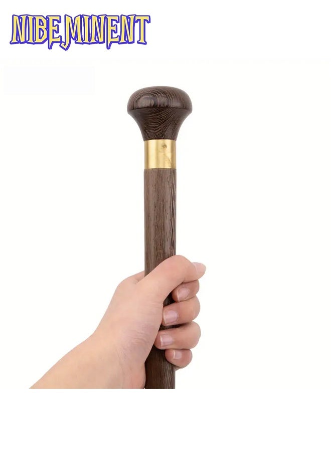 NIBEMINENT Elegant Brown Round Wooden Stick with Golden Cuff Bracelet Gentleman Crutch & Cane - 88cm Fashion Party Wood Cane, Detachable Three-Piece Walking Stick for Elegant Style & Cosplay, Ideal Gift for Elders - Image 4