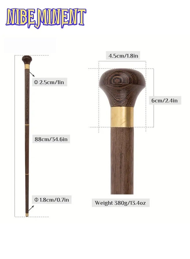 NIBEMINENT Elegant Brown Round Wooden Stick with Golden Cuff Bracelet Gentleman Crutch & Cane - 88cm Fashion Party Wood Cane, Detachable Three-Piece Walking Stick for Elegant Style & Cosplay, Ideal Gift for Elders - Image 2