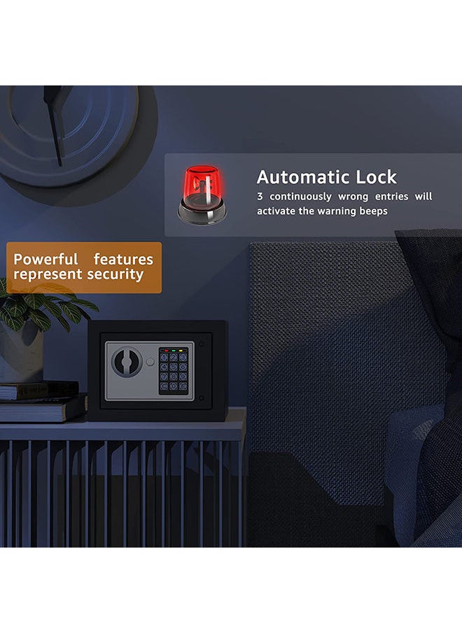 Safe Box, Digital Electronic Security Keypad Mini Small Safes with Grey Safe and Lock Box for Home Office Travel Business Use, 0.236 Cubic Feet Black
