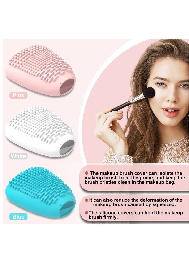 KASTWAVE 3 PCS Makeup Brush Covers, Makeup Protector for Foundation Brush,  Reusable Silicone Makeup Brush Holder, Gifts for Wife or Girlfriend or Makeup Lover, White Pink Blue - Image 4