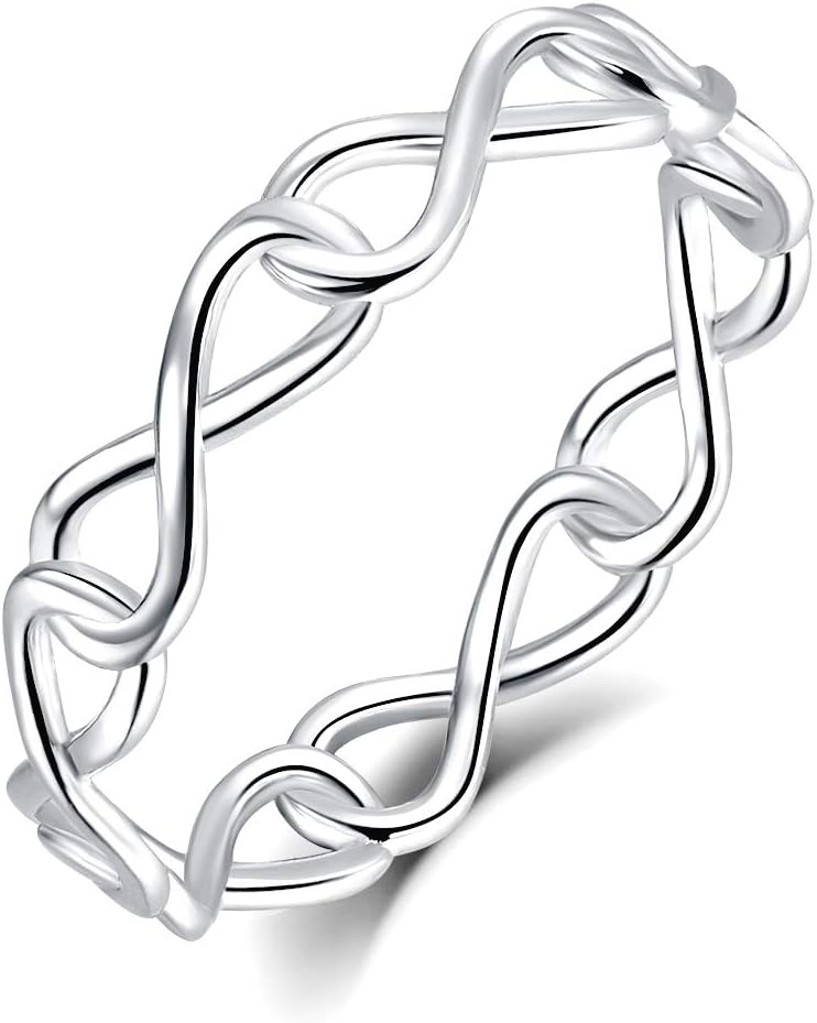 BORUO 925 Sterling Silver Ring High Polish Infinity Symbol Tarnish Resistant Comfort Fit Wedding Band Ring Size 4-12 - Image 2