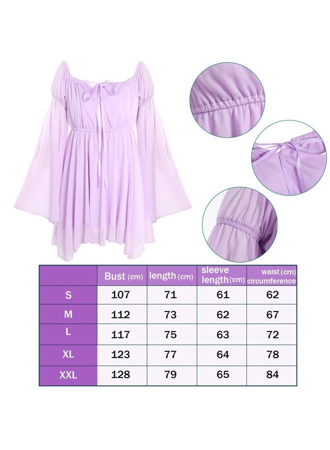 Foaincore 6 Pcs Women Fairy Costumes Set Off Shoulder Short Dress Floral Corset Rhinestone Tiara Elf Ears Wings, Purple, M - Image 2
