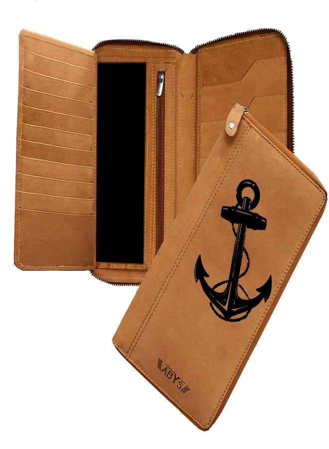 ABYS حافظة جواز سفر من الجلد الطبيعي من ABYS، بلون بني فاتح، مزودة بتقنية الحماية من تقنية RFID، مناسبة للسفر، وحاملة شيكات للرجال والنساء. - Image 1