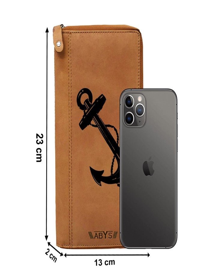 ABYS حافظة جواز سفر من الجلد الطبيعي من ABYS، بلون بني فاتح، مزودة بتقنية الحماية من تقنية RFID، مناسبة للسفر، وحاملة شيكات للرجال والنساء. - Image 2