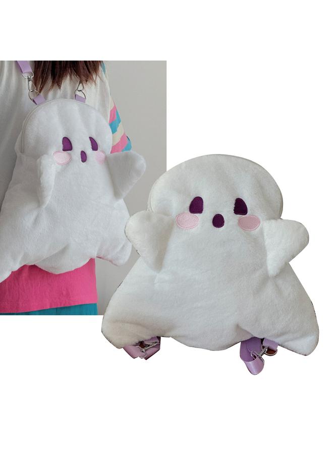 NIBEMINENT Ghost Plush Backpack Cute Large Capacity Soft Cartoon Multifunctional Fluffy Bag for Girls Women White Free Size  - Image 4