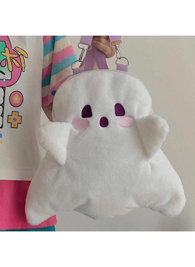 NIBEMINENT Ghost Plush Backpack Cute Large Capacity Soft Cartoon Multifunctional Fluffy Bag for Girls Women White Free Size  - Image 5