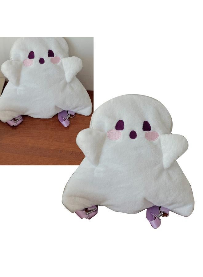 NIBEMINENT Ghost Plush Backpack Cute Large Capacity Soft Cartoon Multifunctional Fluffy Bag for Girls Women White Free Size  - Image 3