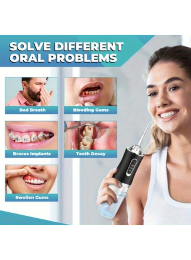 Black Portable Dental Water Flosser Cordless Oral Irrigator with 4 Nozzles High Frequency Pulse - Image 4