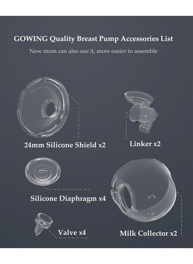 Gowing قطع غيار مضخة الثدي القابلة للارتداء متوافقة مع مضخة الثدي القابلة للارتداء TSRETE Kmaier S12 S9، تشمل صمام بطة، غشاء سيليكون، فلانج 24 مم، كوب جمع الحليب، مجموعتان - Image 3