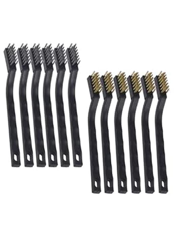 12pcs Mini Wire Rust Cleaning Brushes with Brass and Stainless Steel Bristles for Motor Door Window Maintenance - Image 1