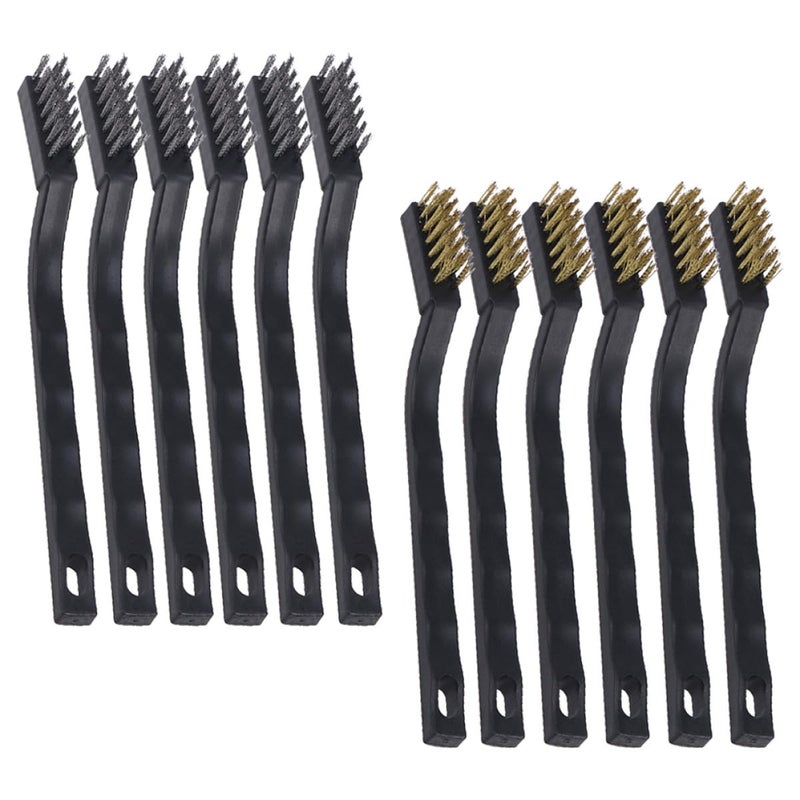 12pcs Mini Wire Rust Cleaning Brushes with Brass and Stainless Steel Bristles for Motor Door Window Maintenance - Image 2