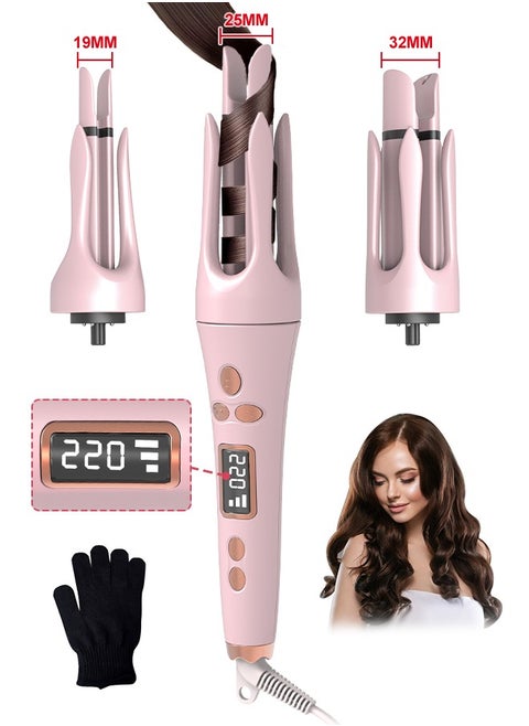 3 IN 1 Automatic Curling Iron Rotating Curling Wand with Replaced 2 Sizes Barrel 25mm, 32mm, Double Voltage Hair Styling Curler, 8 Gears Fast Heating