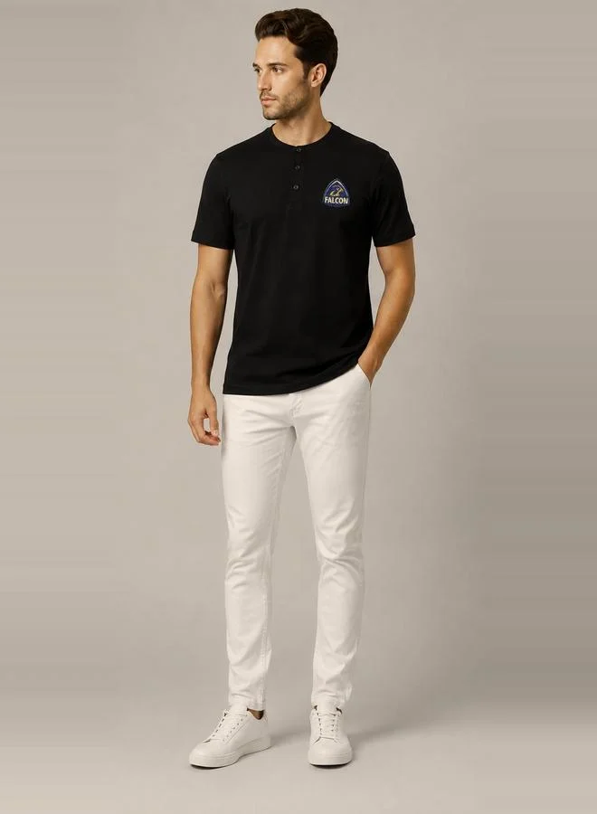 Take Two Black Falcon Logo Short Sleeves Henley T-Shirt By Falcon