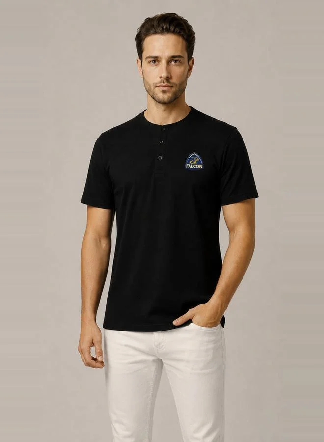 Take Two Black Falcon Logo Short Sleeves Henley T-Shirt By Falcon