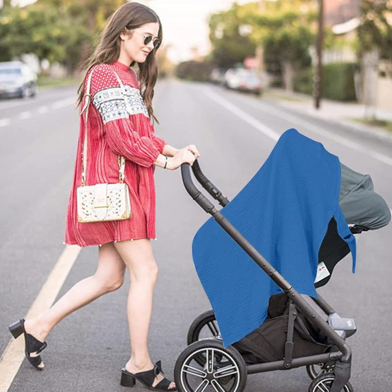 Breastfeeding Cover 37.4x29.5 Large Breathable Gauze Fabric - Sun Protection Pram Cover for Outdoor Breastfeeding Baby Care - Image 4