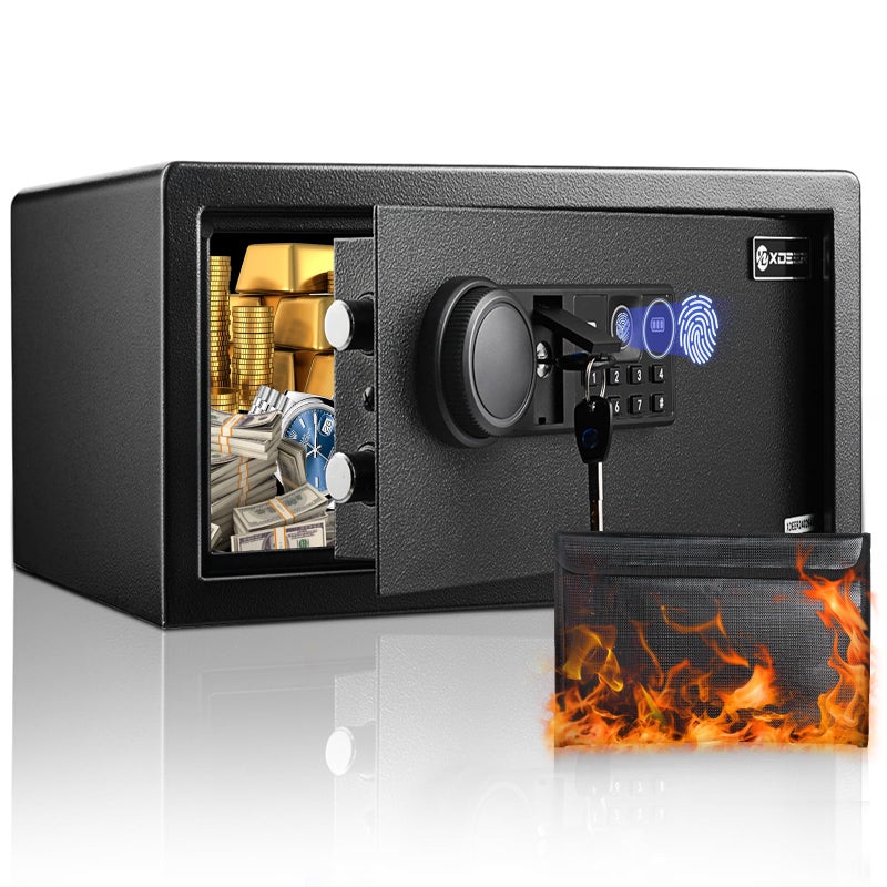XDeer Biometric Home Safe Box-(0.78-2.04 cu. ft.) Quick Access Fingerprint Safe Lock, Backlit Keypad and LED Light, Small Caja Fuerte with Anti-Rust and Anti-Theft/1PCS(1.09 Cubic Feet+ Fireproof Bag) - Image 1
