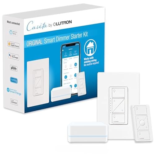 Lutron Caseta Original Smart Dimmer Switch Starter Kit, with Pico Remote, Wall Plate, and Smart Hub, Works with Alexa, Apple Home, and Google Home, 3 Way, 150W, No Neutral Req, P-BDG-PKG1W - Image 1