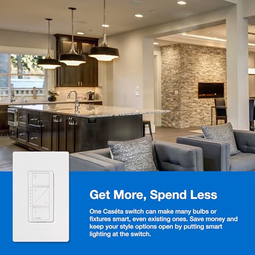 Lutron Caseta Original Smart Dimmer Switch Starter Kit, with Pico Remote, Wall Plate, and Smart Hub, Works with Alexa, Apple Home, and Google Home, 3 Way, 150W, No Neutral Req, P-BDG-PKG1W - Image 2