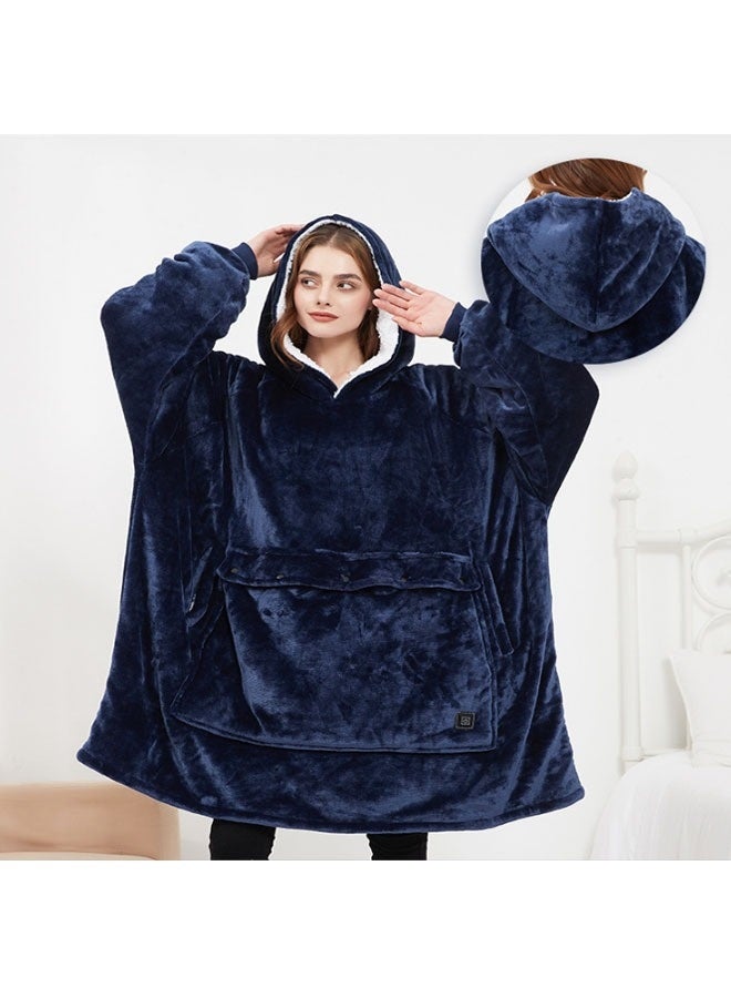 Blanket gift for women and men's teenagers, super warm and comfortable long blanket, navy blue thick flannel blanket with large pockets, three levels of temperature control - Image 4