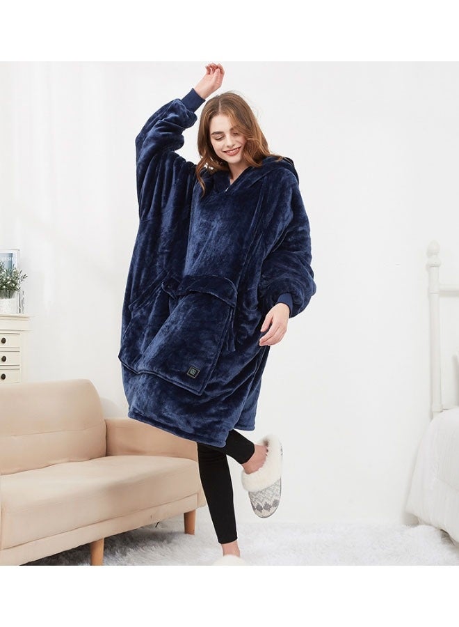 Blanket gift for women and men's teenagers, super warm and comfortable long blanket, navy blue thick flannel blanket with large pockets, three levels of temperature control - Image 5