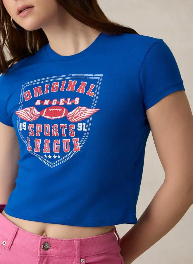 أوجيدر تيشيرت قطن قصير أزرق بطبعة