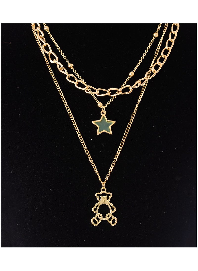 Akher el Ankoud 3 Chains Teddy Bear Necklace - Image 1