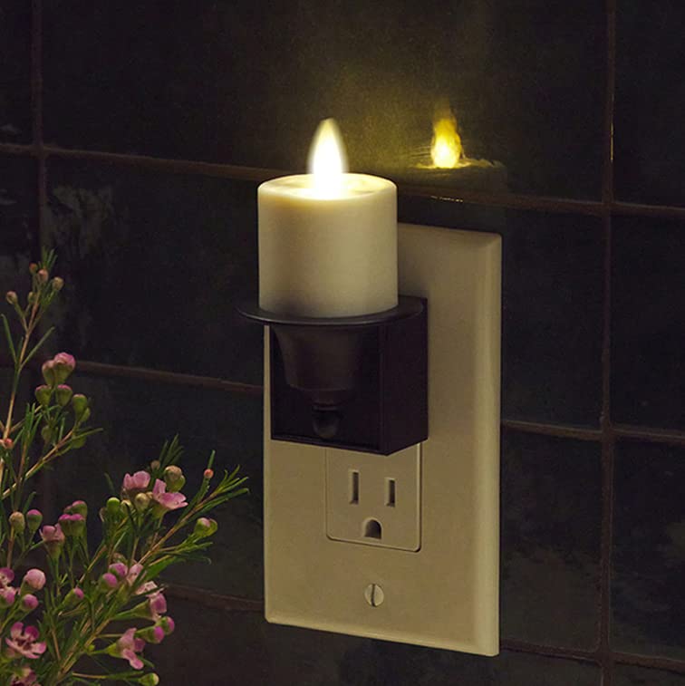 Luminara Flameless Candle Nightlight w/Dusk to Dawn Light Dark Auto Sensor, Black Wall Plug Indoor Night LED Light w/Real-Flame Effect Technology, Bathroom Bedroom Hallway, No Remote Needed - Image 1