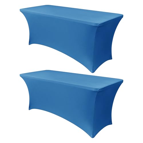 Obstal 4Ft Stretch Spandex Table Cover for Standard Folding Tables 2 Pack Universal Rectangular Fitted Tablecloth for Party Banquet Events Trade Show Aqua 48L x 24W x 30H Inches - Image 1