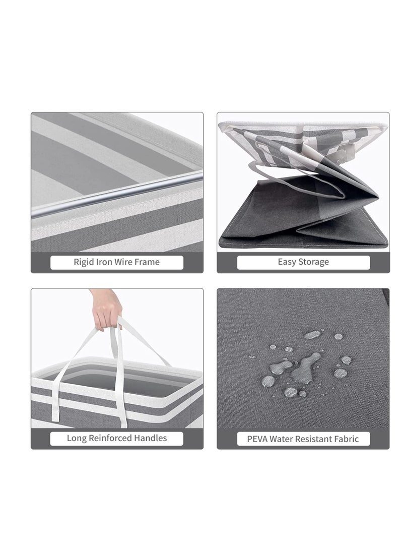 3pcs سلة الغسيل الكبيرة ، 80L للطي سلة الغسيل الكبيرة مع مقبض المحمولة مستقلة للماء سلة الغسيل لعبة سلة تخزين الملابس ( رمادي متدرج ) - Image 4