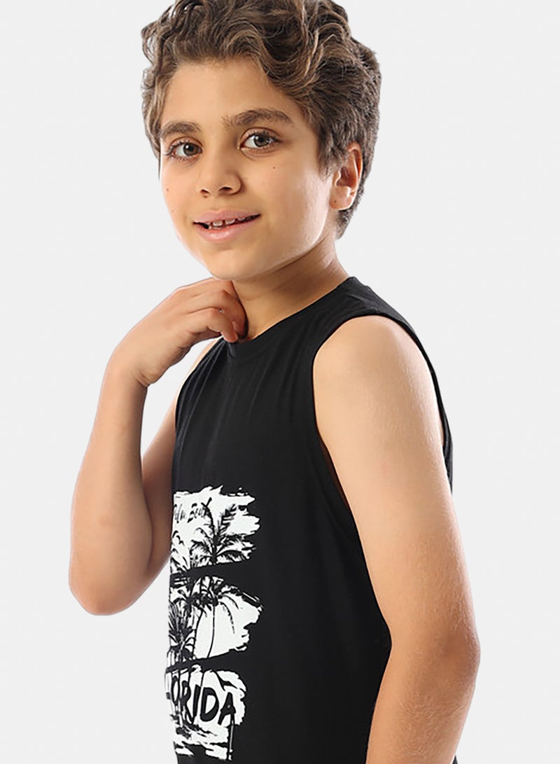 Andora Sleeveless Printed Boys Tank Top - Black - Image 4