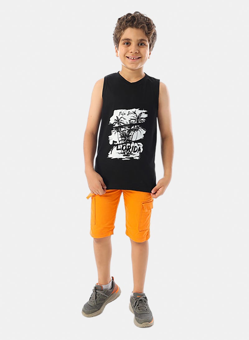 Andora Sleeveless Printed Boys Tank Top - Black - Image 5