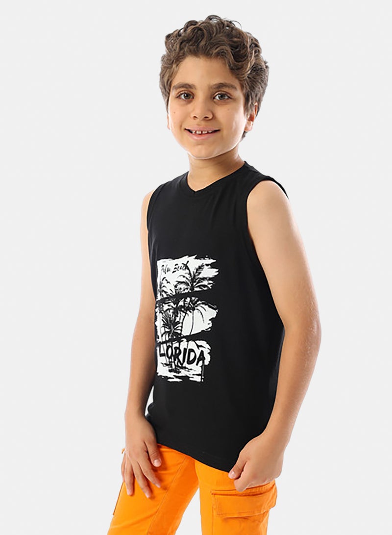 Andora Sleeveless Printed Boys Tank Top - Black - Image 1