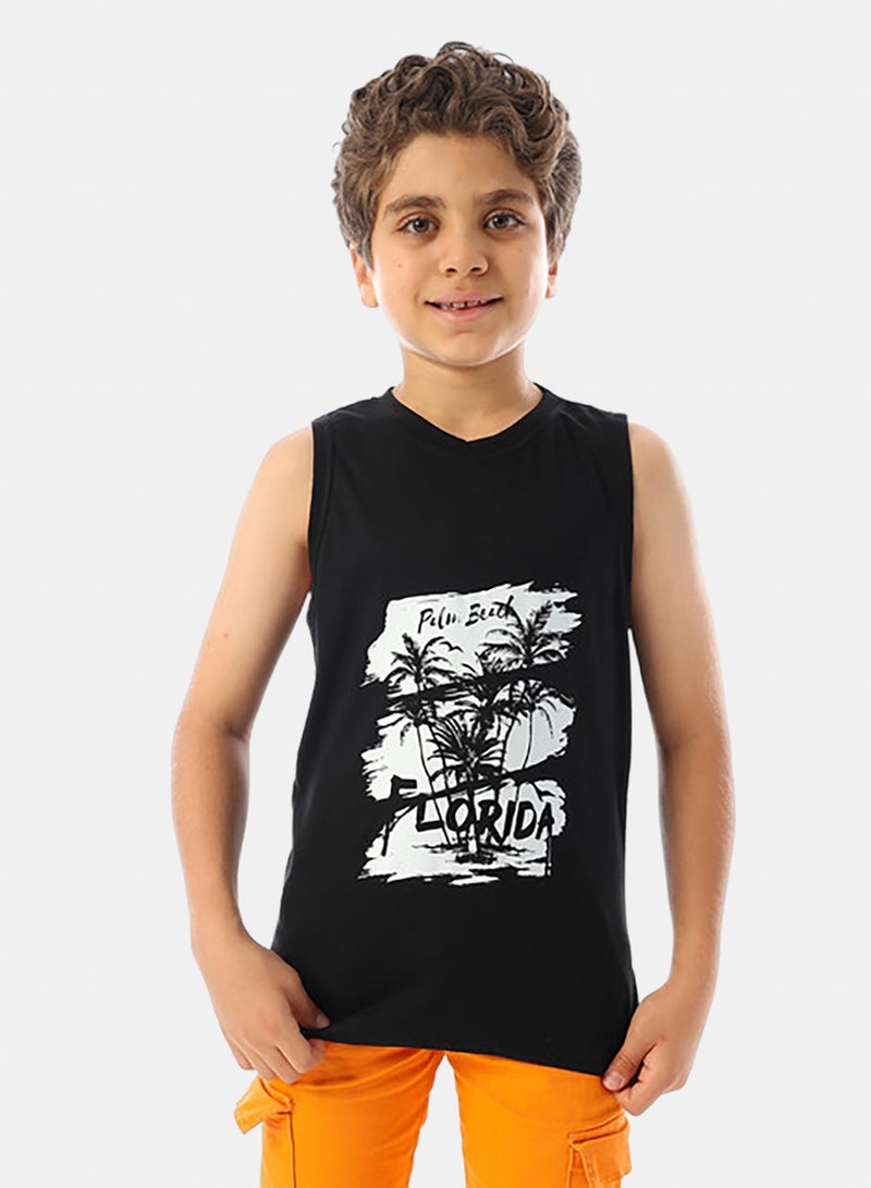 Andora Sleeveless Printed Boys Tank Top - Black - Image 2