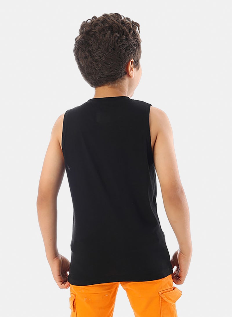 Andora Sleeveless Printed Boys Tank Top - Black - Image 3