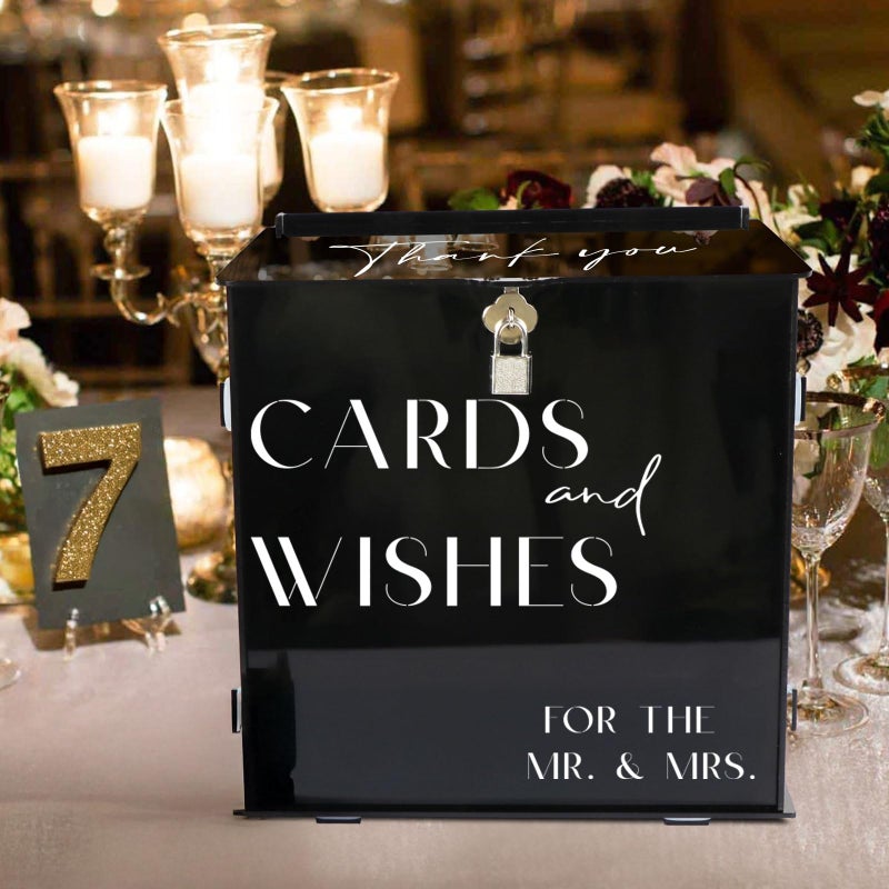 SOFARKKT Black Acrylic Card Box with Slot & Lock, Gothic Wedding Card Boxes for Reception, Stylish Money Envelop Gift Cards Box for Party Wedding Engagement Bridal Shower Anniversary Table Decor - Image 4