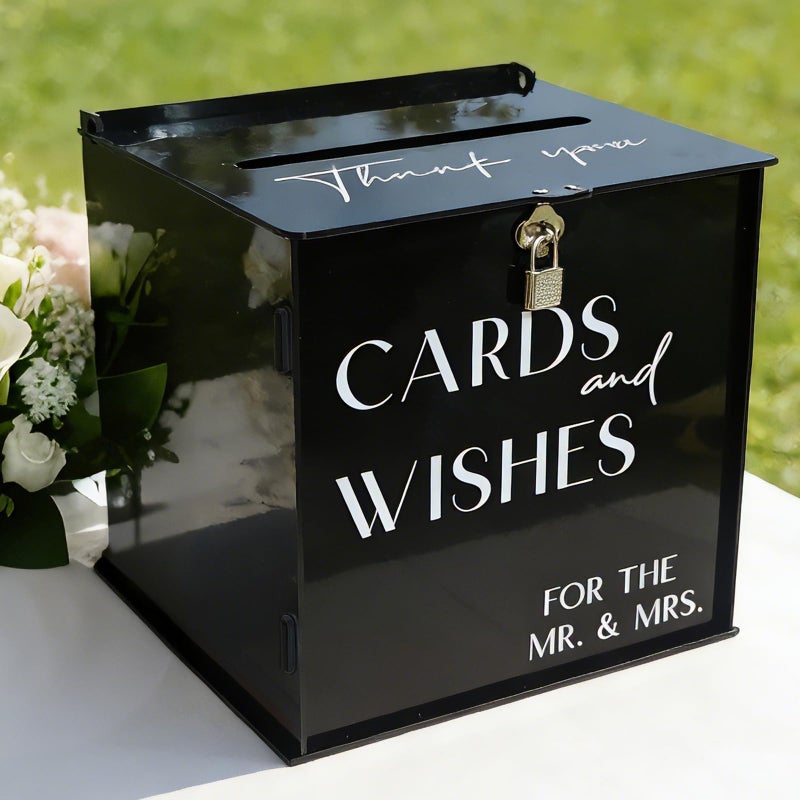 SOFARKKT Black Acrylic Card Box with Slot & Lock, Gothic Wedding Card Boxes for Reception, Stylish Money Envelop Gift Cards Box for Party Wedding Engagement Bridal Shower Anniversary Table Decor - Image 1