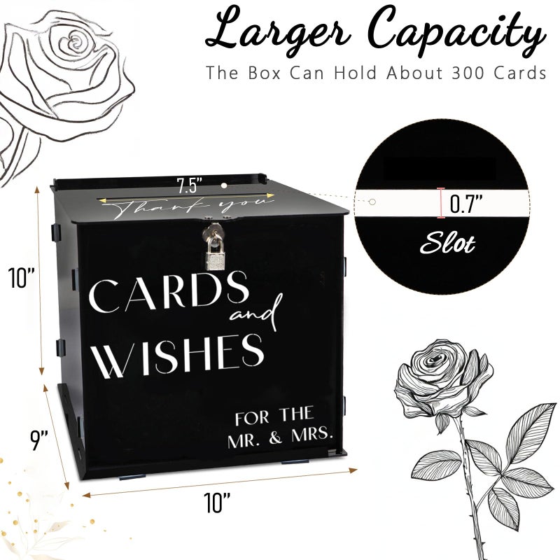 SOFARKKT Black Acrylic Card Box with Slot & Lock, Gothic Wedding Card Boxes for Reception, Stylish Money Envelop Gift Cards Box for Party Wedding Engagement Bridal Shower Anniversary Table Decor - Image 2
