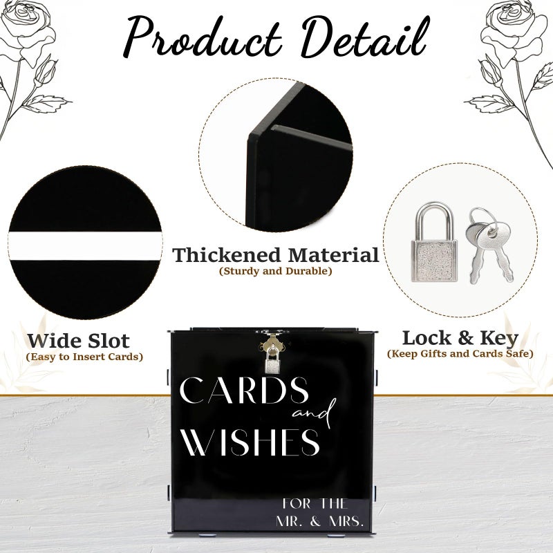 SOFARKKT Black Acrylic Card Box with Slot & Lock, Gothic Wedding Card Boxes for Reception, Stylish Money Envelop Gift Cards Box for Party Wedding Engagement Bridal Shower Anniversary Table Decor - Image 5