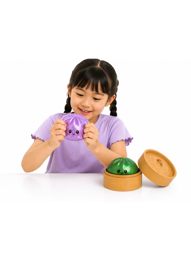 Toyland لعبة مطاطية على شكل فطيرة بريق مفردة مع حاوية على طراز الخيزران | تصميم ألوان مفاجأة غامضة | لعبة ضغط بطيئة الارتفاع | لعبة تحفيز حسية لتخفيف التوتر قابلة للجمع , العمر 3+ - Image 3