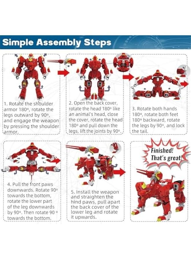 Animal Transforming Robot Toys Action Figure for Kids 10-in Deformation Robot for Boys  Girls Ages 6-12 (Red) - Image 3