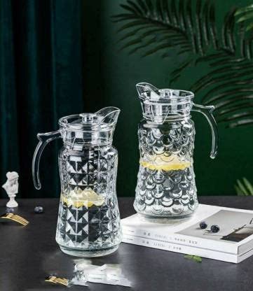 ROSEFINCH 17 Litre Crystal Carafe Glass Pitcher Jug with Lid Glass Kettle with Crystal Handle and Stainless Steel Lid Cover for Milk Red Wine Cold Water Fruit Juice Hot Coffee Ice Drinks 1 Pcs - Image 1