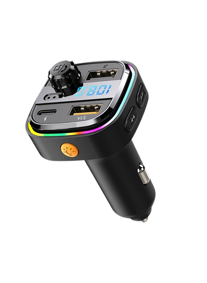 Car Bluetooth Adapter, FM Transmitter Bluetooth 5.0, Audio Receiver Car Charger MP3 Player, LED Display Hands-Free Calling, Light Switch, HiFi Bass Sound, Fast Charging  - Image 1