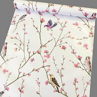 Yifely Peel & Stick Shelf Liner Removable Contact Paper for Covering Apartment Old Nightstand Closet, Peach Birds, 17.7 - Image 1