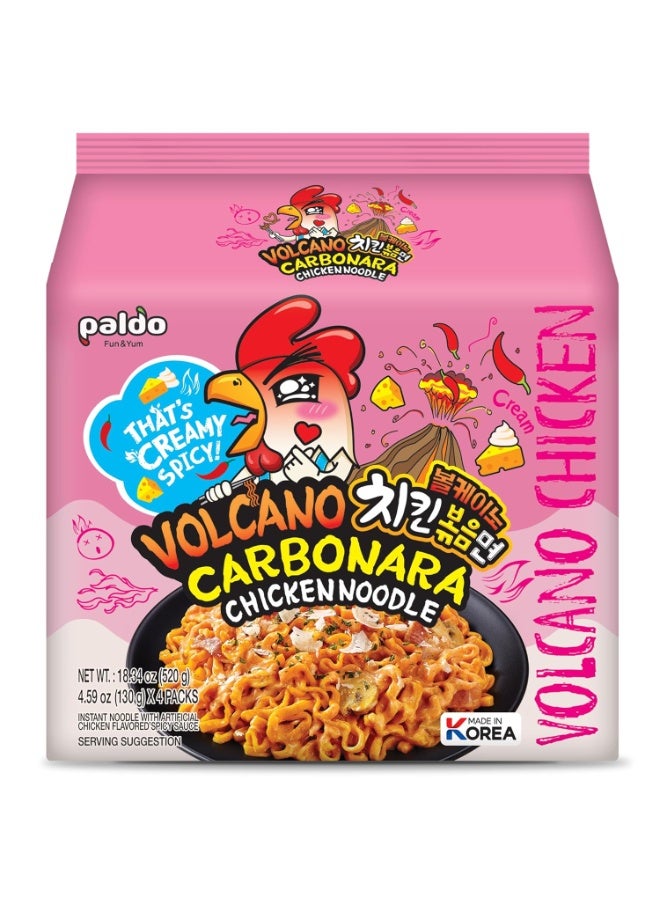 PALDO FUN & YUM Volcano Carbonara Creamy Spicy Chicken Noodle 130grams Pack of 4 - Image 1
