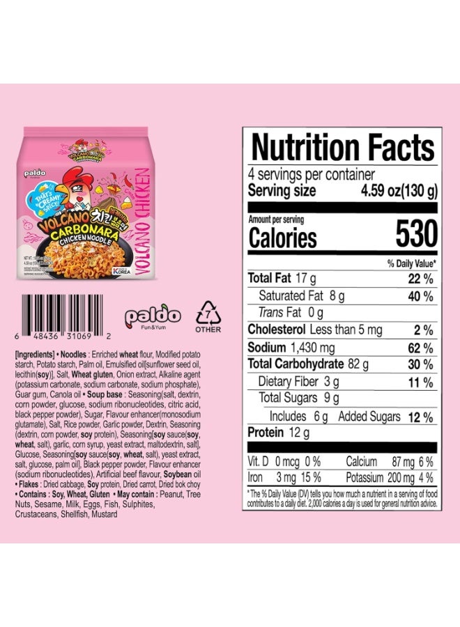 PALDO FUN & YUM Volcano Carbonara Creamy Spicy Chicken Noodle 130grams Pack of 4 - Image 2