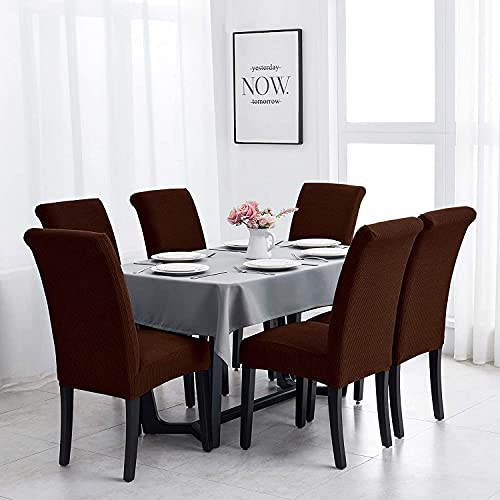 Styleys Dining Chair Cover Slipcovers, Jacquard Chair Seat Protector Removable Washable Spandex Kitchen Chair Covers for Dining Room, Set of 6, Chocolate, JLMC08 - Image 2