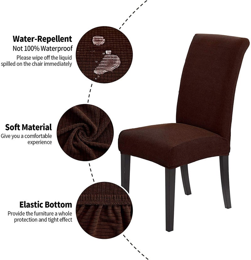 Styleys Dining Chair Cover Slipcovers, Jacquard Chair Seat Protector Removable Washable Spandex Kitchen Chair Covers for Dining Room, Set of 6, Chocolate, JLMC08 - Image 3
