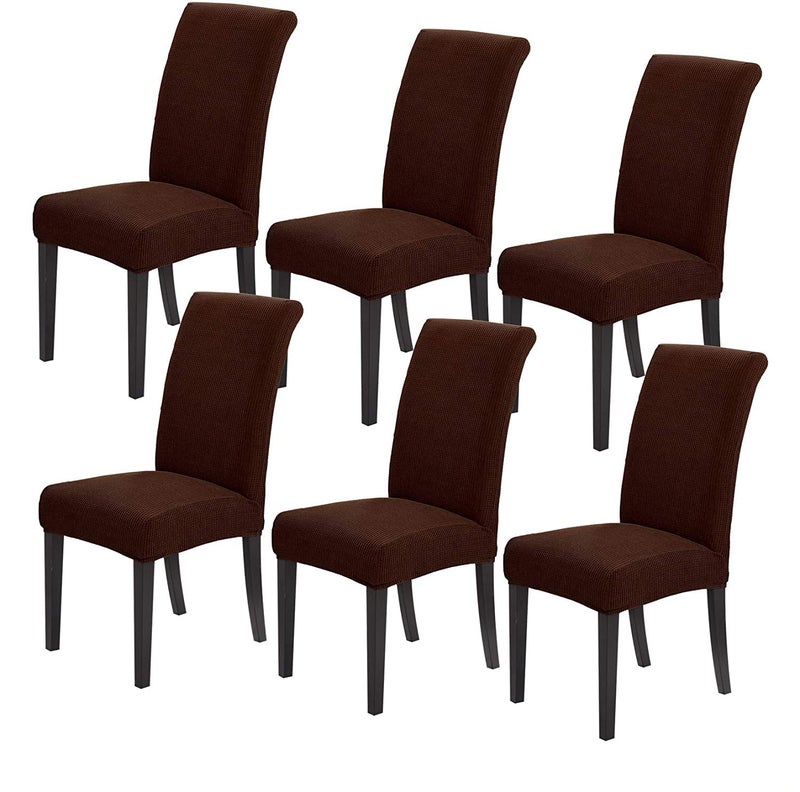 Styleys Dining Chair Cover Slipcovers, Jacquard Chair Seat Protector Removable Washable Spandex Kitchen Chair Covers for Dining Room, Set of 6, Chocolate, JLMC08 - Image 1