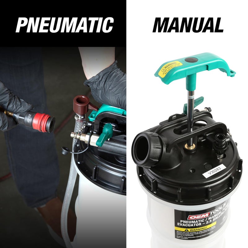 OEMTOOLS 24937 Pneumatic/Manual Fluid Extractor, 1.5 Gallon (6L) Oil Extractor Pump, For Coolant, Transmission, and Power Steering Fluid, 2 Dipstick Adapters, 5ft Hose - Image 2